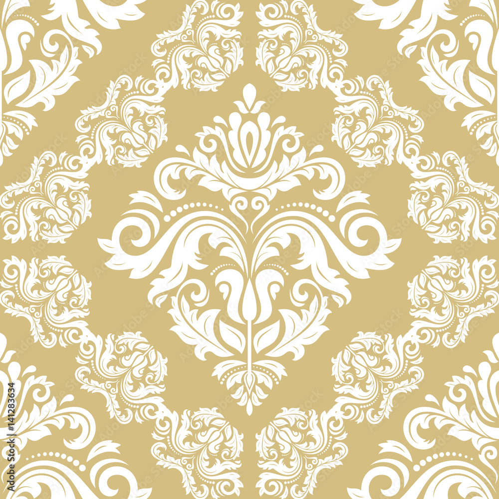 Classic seamless vector pattern. Traditional orient golden and white ornament. Classic vintage background Classic seamless vector pattern. Traditional orient golden and white ornament. Classic vintage background