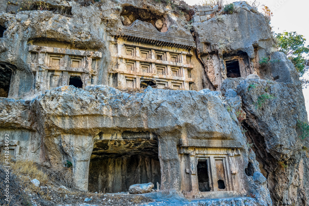 Rock cut tombs at tlos historical site