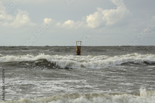 Barrel mooring, hawser. Chlopy City in Poland. View on the sea from beach side. Polish Baltic Sea 2013