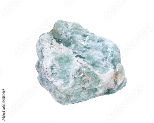 Raw green fluorite natural chunk isolated on white background