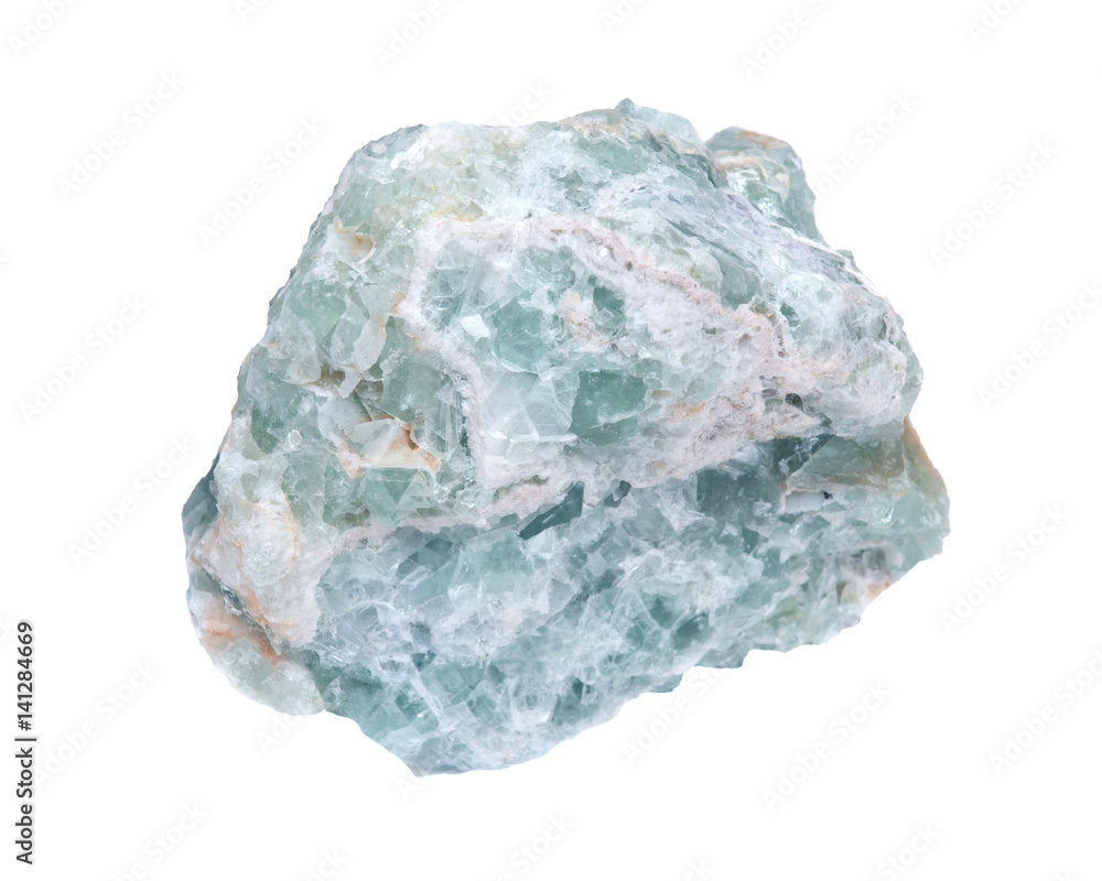 Raw green fluorite natural chunk isolated on white background Raw green fluorite natural chunk isolated on white background