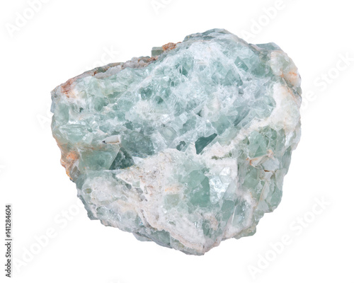 Raw green fluorite natural chunk isolated on white background