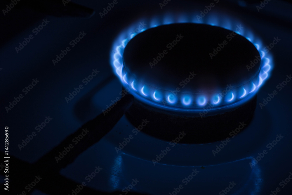 Burning burner gas stove at home. Burning burner gas stove at home.