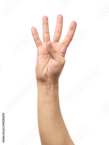 Counting hand sign isolated on white