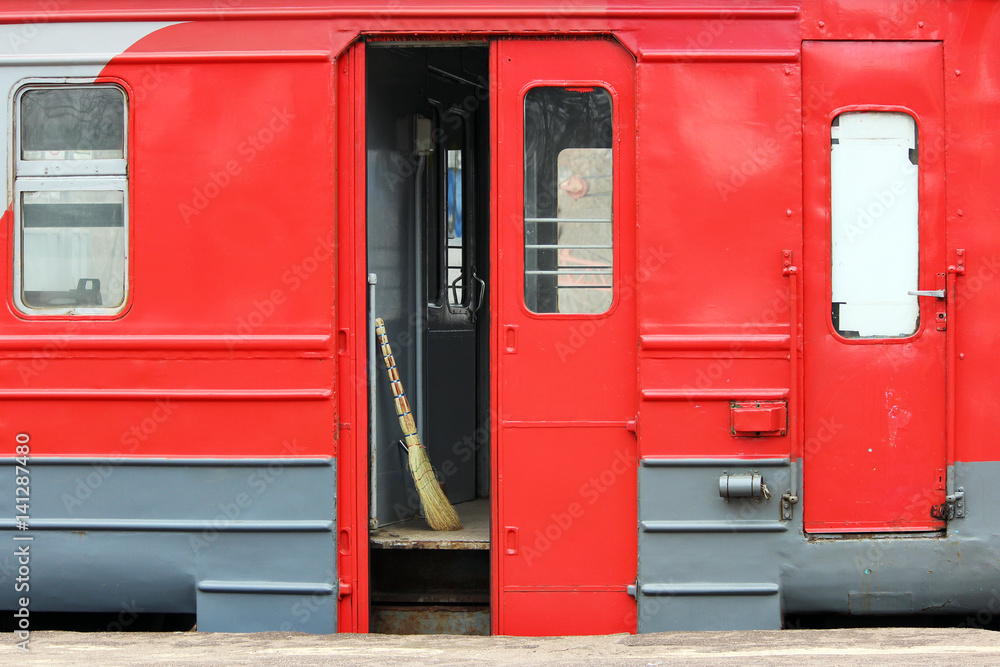 Cleaning of the railway car in the train before the departure of the train