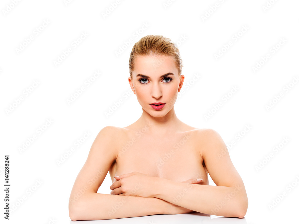 Obraz premium Beautiful model girl with perfect fresh clean skin. Youth and skin care concept.
