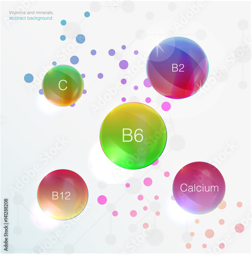 Serum and Vitamin Blue Background Concept Skin Care Cosmetic. calcium, b1, b2, b6, b12, A, C, D, vitamin vector