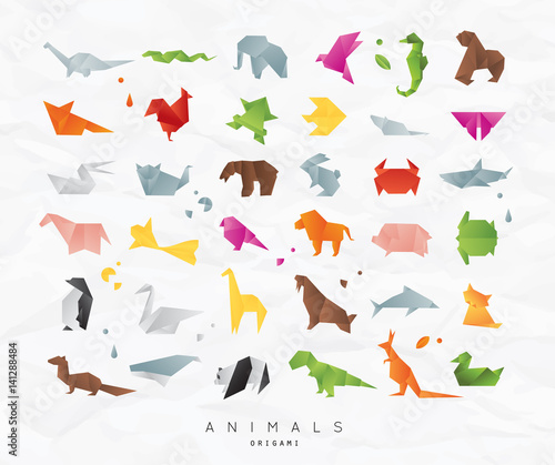 Animals origami set color photo