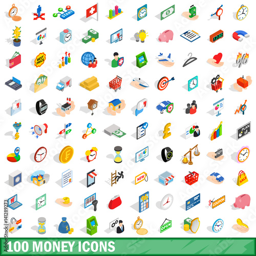 Wallpaper Mural 100 money icons set, isometric 3d style Torontodigital.ca