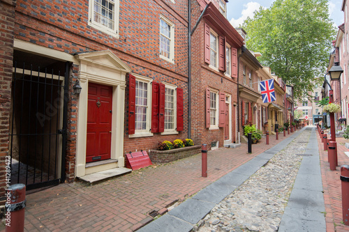 The historic Old City in Philadelphia  Pennsylvania. Elfreth s Alley  referred to as the nation s oldest residential street  dating to 1702.