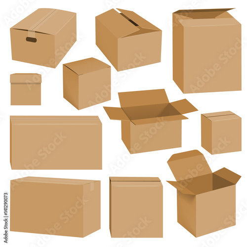 Cardboard box mockup set, realistic style