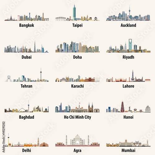 vector illustrations of asian cities skylines