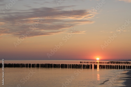 Sunrise. Chlopy (Peasants) - Polish city. Polish Baltic Sea in 2013