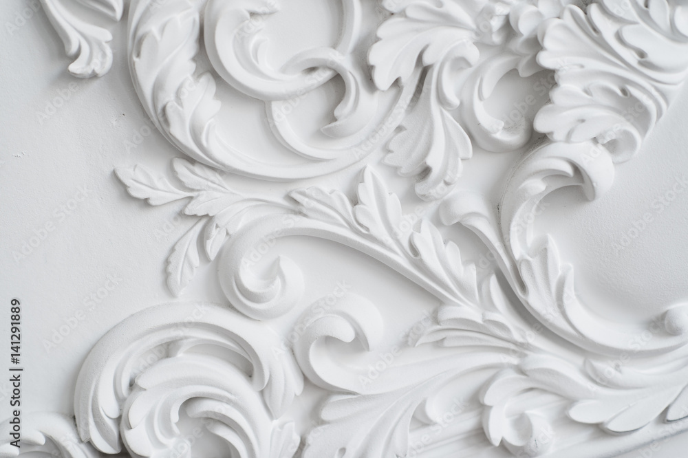 Luxury white wall design bas-relief with stucco mouldings roccoco element Luxury white wall design bas-relief with stucco mouldings roccoco element