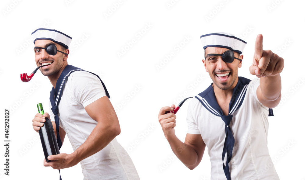 Sailor with smoking pipe isolated Sailor with smoking pipe isolated