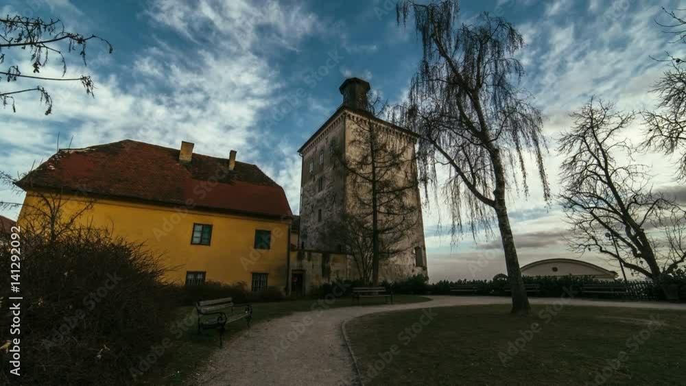 Lotrscak tower in the upper town of Zagreb, Croatia. Strossmayer promenade
