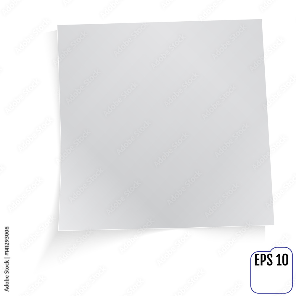 Paper sheet with transparent shadow isolated on a white background. Empty note template for your design. Vector illustration Paper sheet with transparent shadow isolated on a white background. Empty note template for your design. Vector illustration