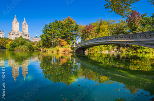 Bow bridge in Central park at Autumn sunny day, New York City © MISHELLA