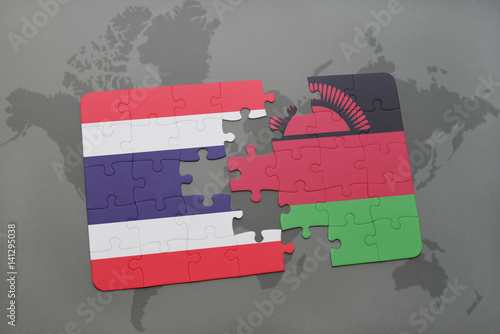 puzzle with the national flag of thailand and malawi on a world map