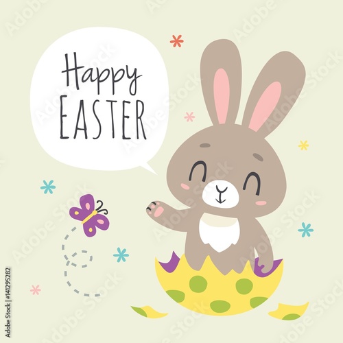 vector cartoon style easter bunny greeting card