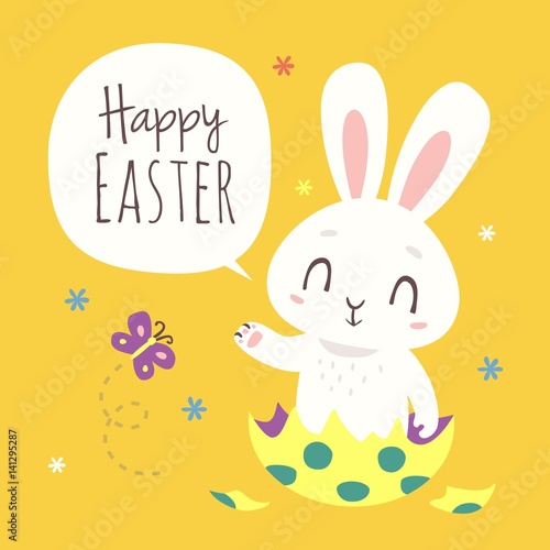 vector cartoon style easter bunny greeting card