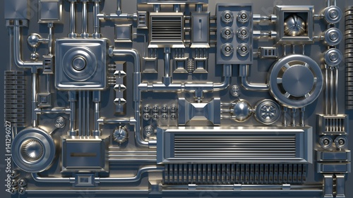 Metal electronic parts and details texture. 3D render.