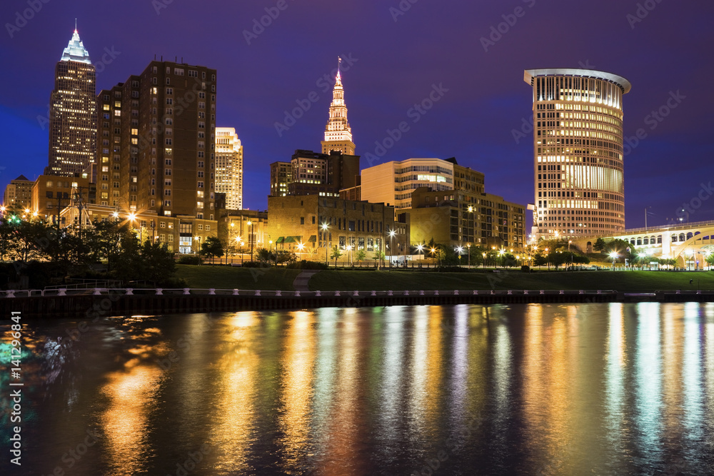 Cleveland skyline across Cuyahoga River