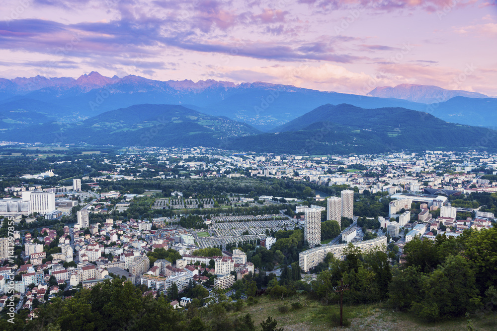 Grenoble architecture at sunset