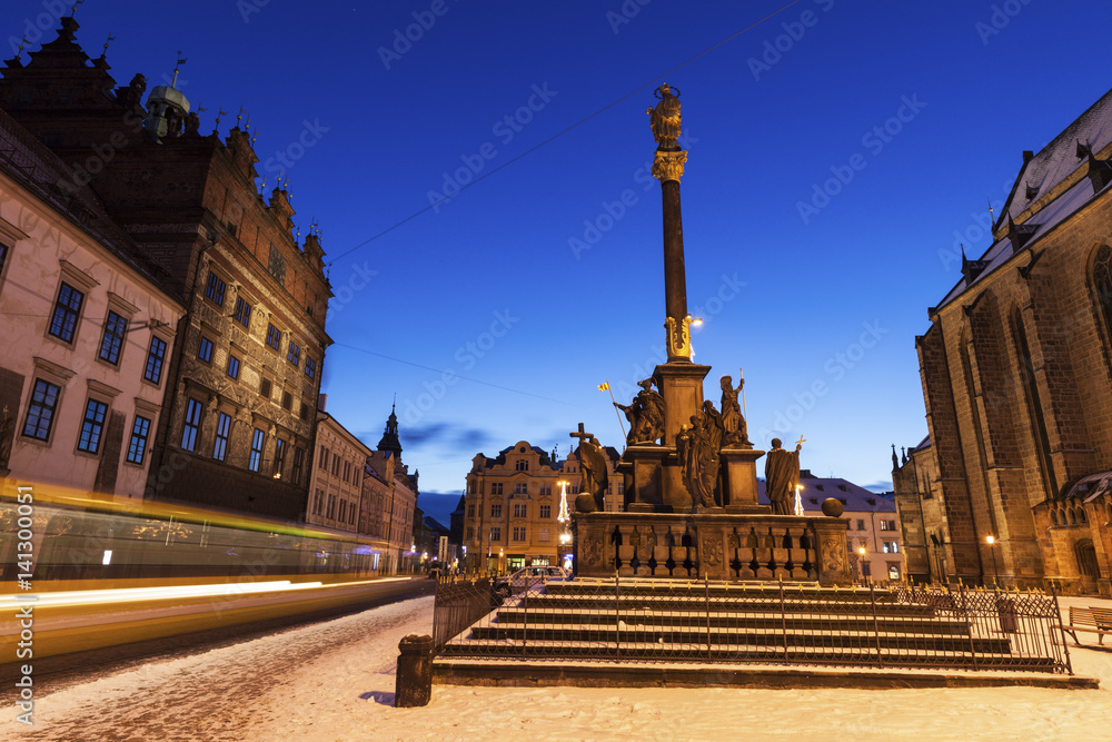 Fototapeta premium Plaque Pillar on Republic Square in Pilsen