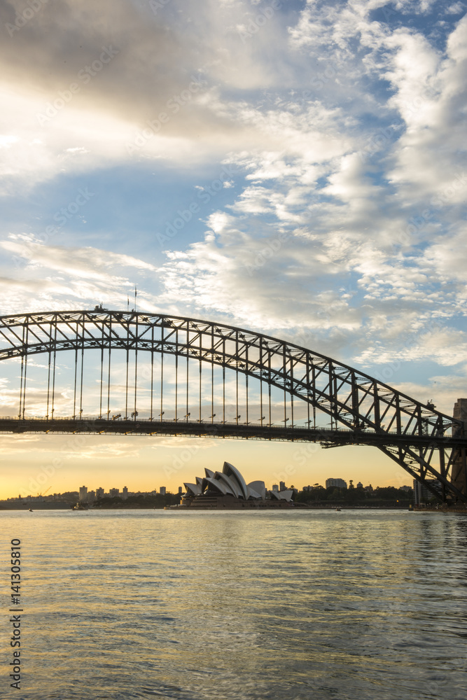 Naklejka premium Sydney, Australia February 2017 : Stunning Sunrise from Sydney Opera house look toward from North Sydney on 4 February 2017.