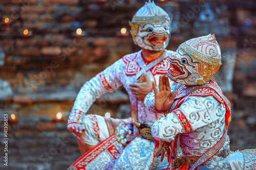 Khon masked dance drama of Thailand, Khon is traditional dance drama art of Thai classical masked, this performance is Ramayana epic photo