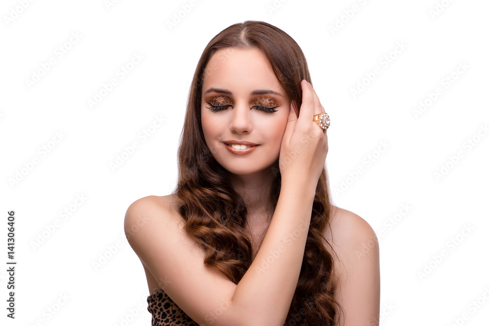 Beautiful woman in fashion concept isolated on white Beautiful woman in fashion concept isolated on white