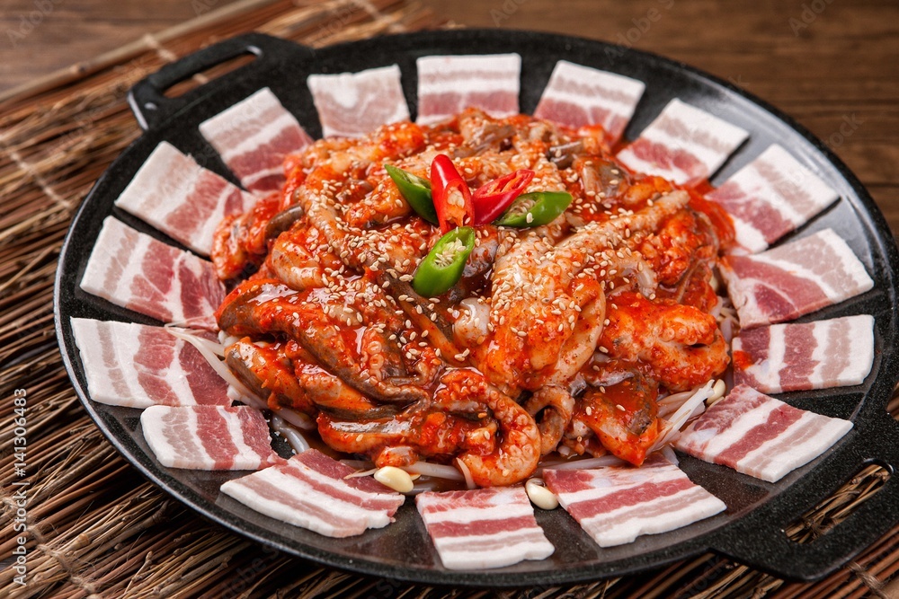 Pan-fried Marinated Small Octopus with pork belly Pan-fried Marinated Small Octopus with pork belly