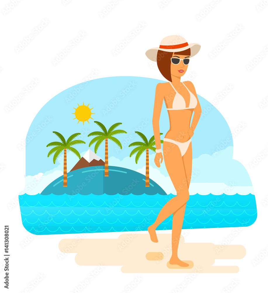 Young tanned girl in beautiful underwear resting on tropics. Young tanned girl in beautiful underwear resting on tropics.