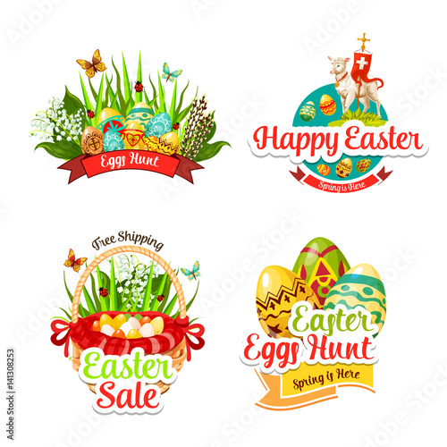Vector icons and paschal stickers for Easter sale