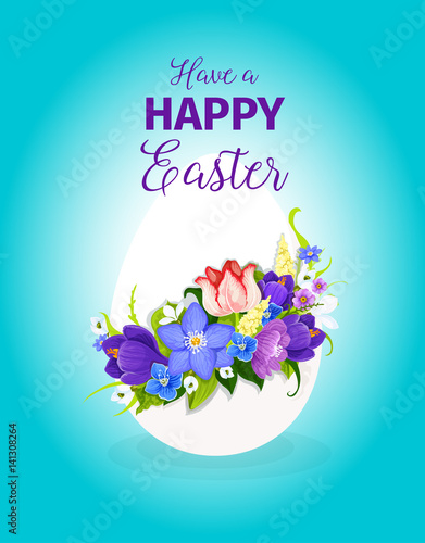 Easter spring flowers paschal egg vector greeting