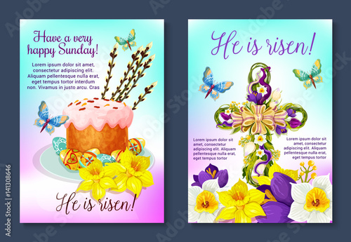 Easter vector poster crucifix cross, paschal cake