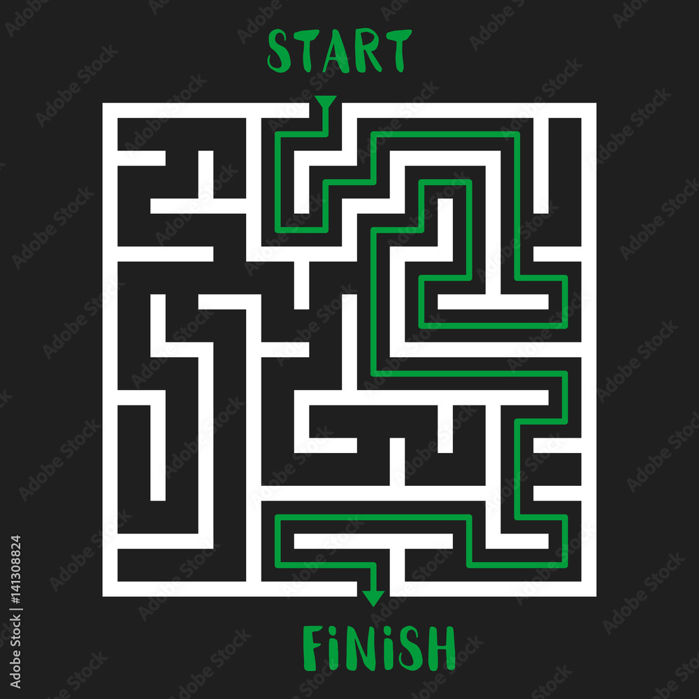 Maze Game with solution. Labyrinth with Entry and Exit. Vector Illustration. Maze Game with solution. Labyrinth with Entry and Exit. Vector Illustration.