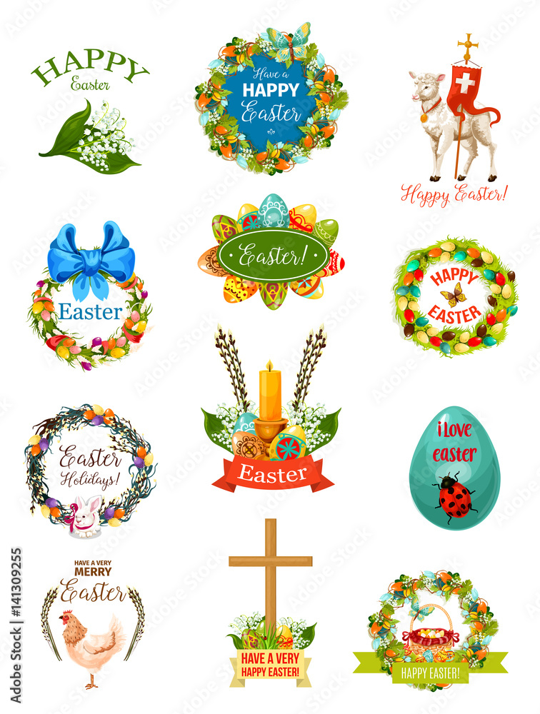 Fototapeta premium Easter cartoon label and badge set design