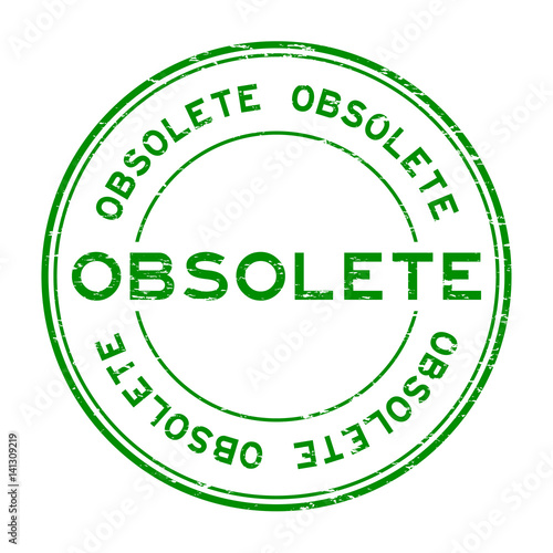 Grunge green obsolete round rubber seal stamp on white background