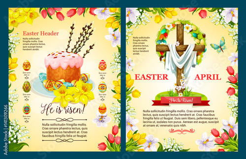 Easter Sunday poster template of egg, cake, cross