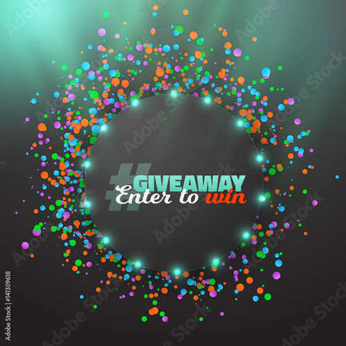 Illustration of Vector Giveaway Button Template. Realistic Button with Confetti. Enter to Win Prize Concept