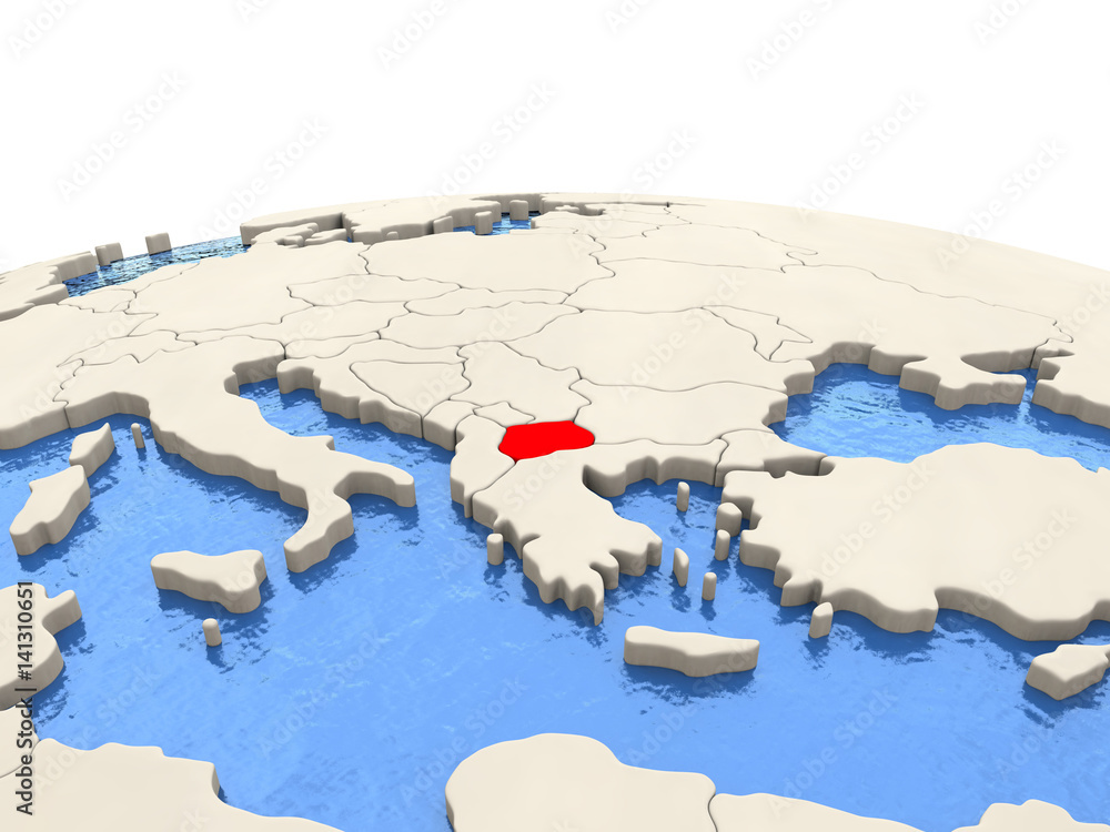 Macedonia on globe with watery seas