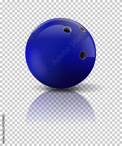 Vector realistic blue bowling ball isolated on transparent background.