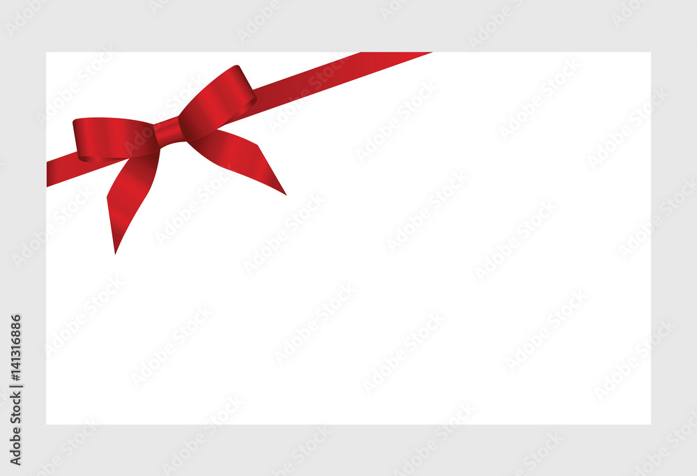 Gift Card With Red Ribbon And A Bow on white background. Gift Voucher Template. Vector image. Gift Card With Red Ribbon And A Bow on white background. Gift Voucher Template. Vector image.