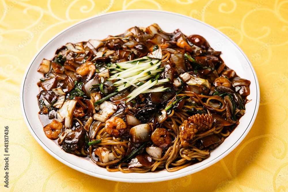 jajangmyeon, black-bean-sauce noodles a tray jajangmyeon, black-bean-sauce noodles a tray