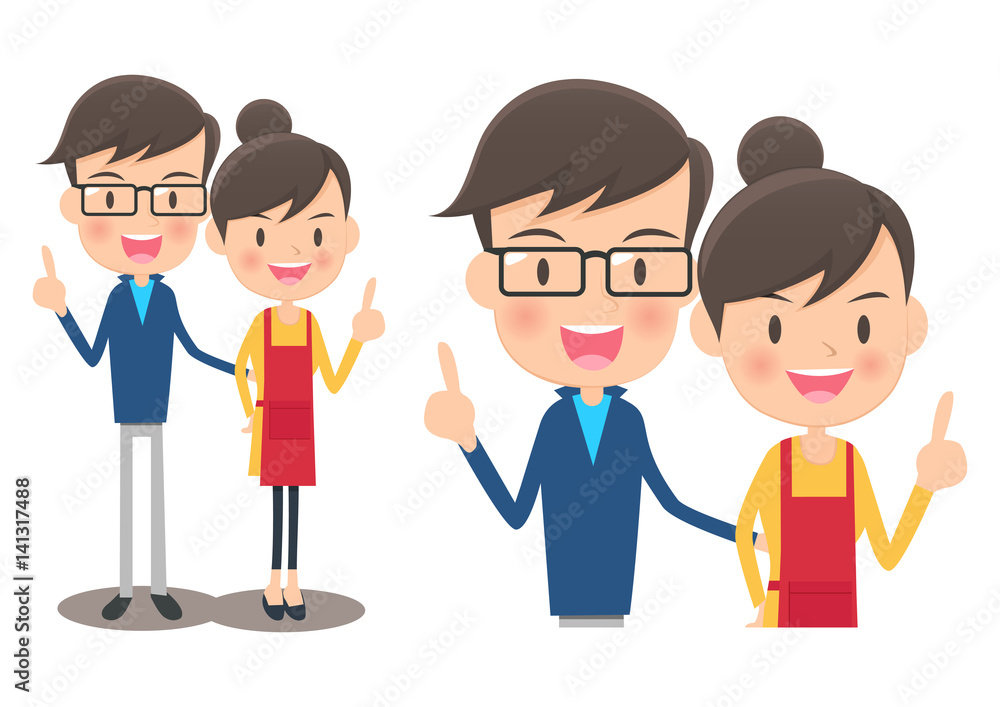 人差し指を立てるアジア人のカップル