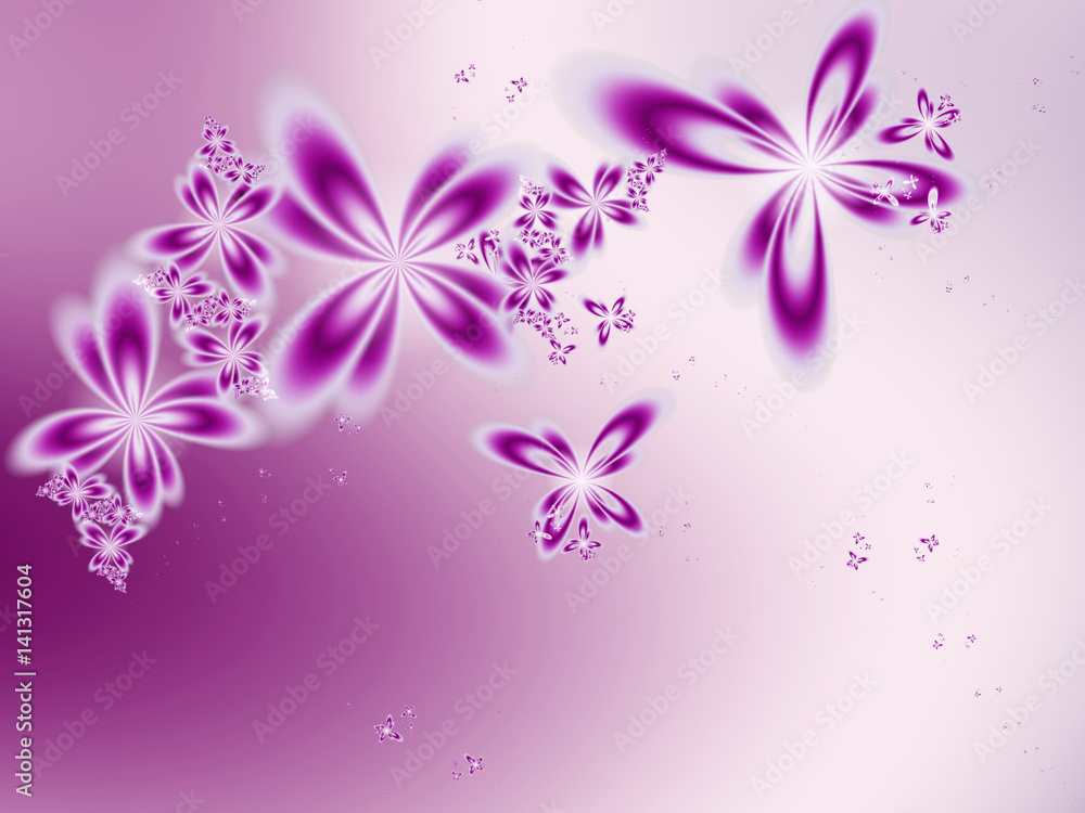 Abstract fractal lilac flowers in flight