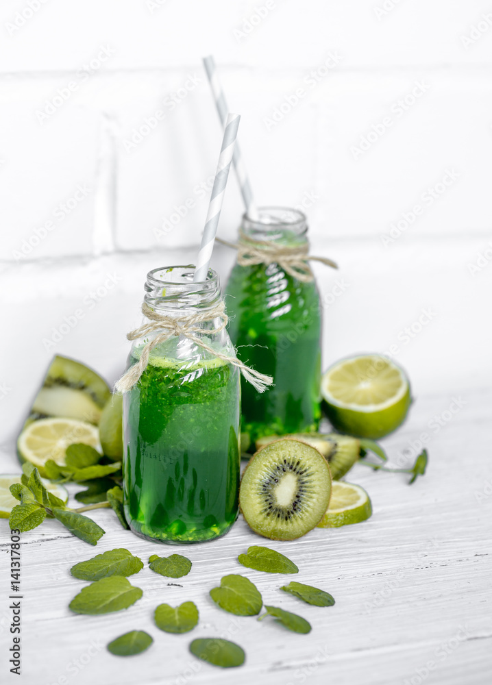 green smoothie on white background green smoothie on white background