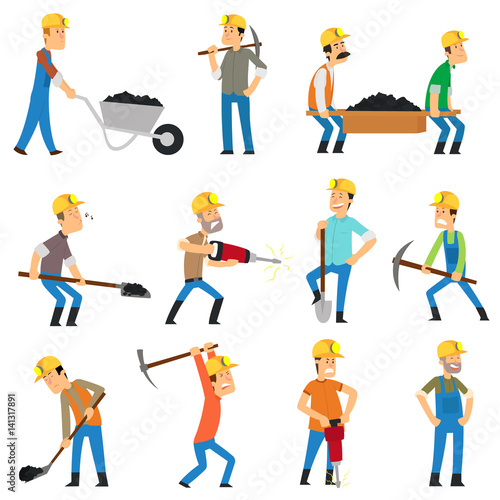 12 isolated on white background of a man working in the mine.